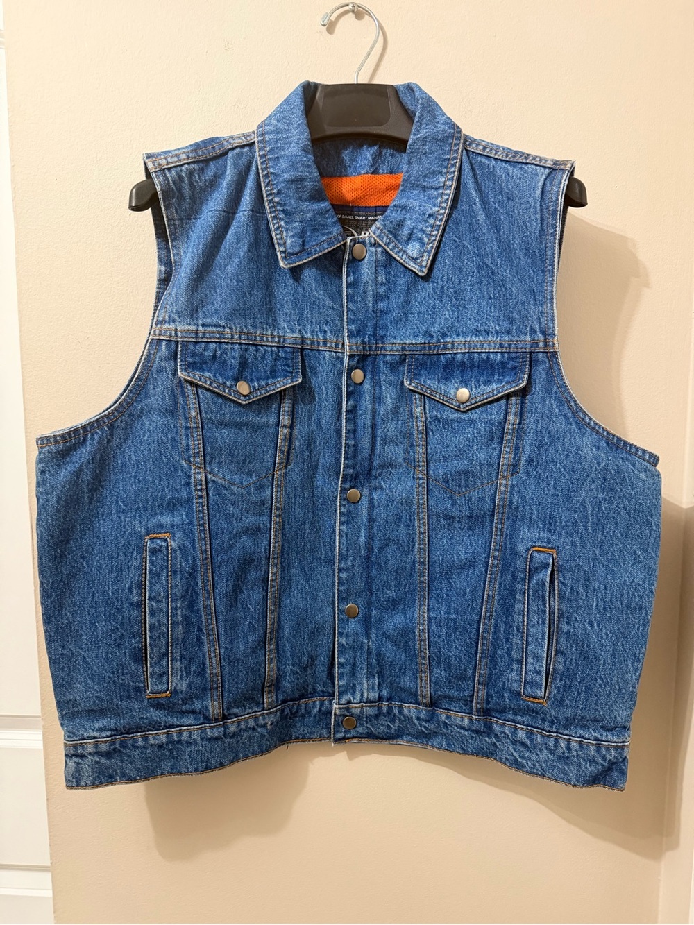 Daniel Smart Motorcycle Vest Mesh Lined Denim Biker Mens 2XL Carry Concealed Gun